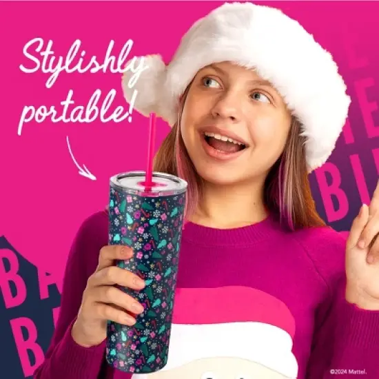 Barbie x Dragon Glassware 24 oz Vacuum Insulated Tumbler with Lid and Straws Christmas image {3}
