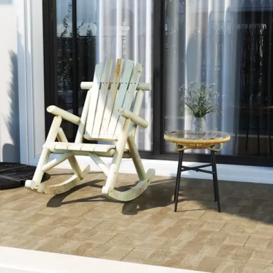 Outsunny Wooden Adirondack Rocking Chair, Outdoor Rustic Log Rocker with Slatted Design for Patio image {2}