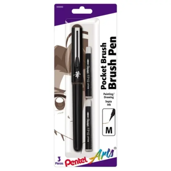 Pentel Arts Pocket Brush Pen with 2 Sepia Refills image {2}