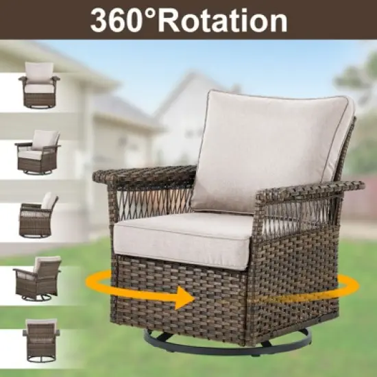 Belord 6 Piece All Weather Wicker Patio Furniture Set, Outdoor Conversation Set with Patio Sofa Couch Swivel Patio Chairs Coffee Table and Ottomans image {7}