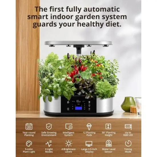 Hydroponics Growing System 12 Pods With Smart Control & 36W Full Spectrum Light image {1}