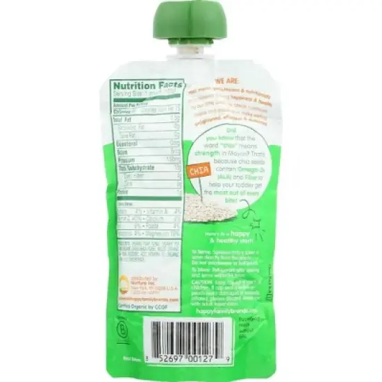 Happy Family Organics Happy Tot Superfoods Organic Pears, Green Beans, and Peas Fruit and Veggie Blend - Case of 16/4.22 oz image {2}