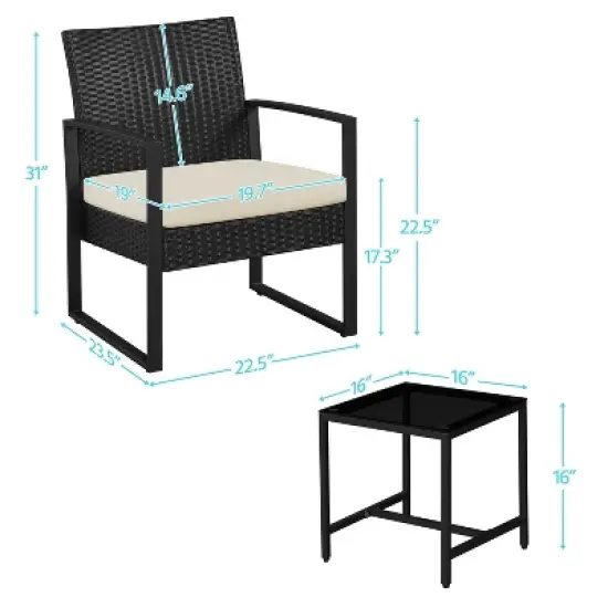 Yaheetech 3 Piece Patio Set Modern PE Bistro Furniture Conversation Sets image {2}