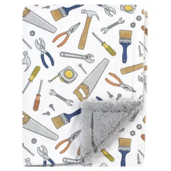 Hudson Baby Infant Boy Plush Blanket with Furry Binding and Back, Construction Work, One Size image {2}