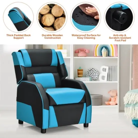 Costway Kids Youth Gaming Sofa Recliner w/Headrest & Footrest PU Leather Yellow\White\Blue\Pink image {8}