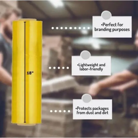 PSBM 4 Rolls Tinted Yellow Hand Pallet Stretch Wrap, 18 in. x 1500 Ft. x 47 Gauge image {3}