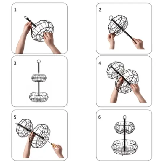 Basicwise 2 Tier Free Fruit Basket for Kitchen | Detachable Carbon Steel Stable Fruit Storage Organizer for Breads, Snacks, and Vegetable, Black image {4}