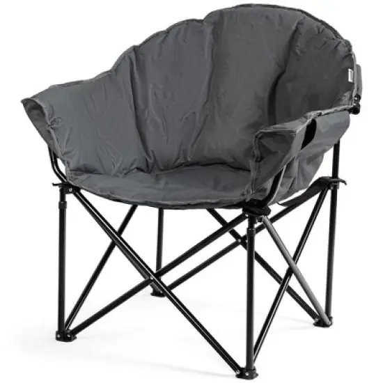 Costway Folding Camping Moon Padded Chair with Carry Bag Cup Holder Portable Navy\ Brown\Grey image {6}