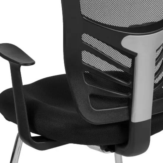 Flash Furniture Black Mesh Side Reception Chair with Chrome Sled Base image {7}