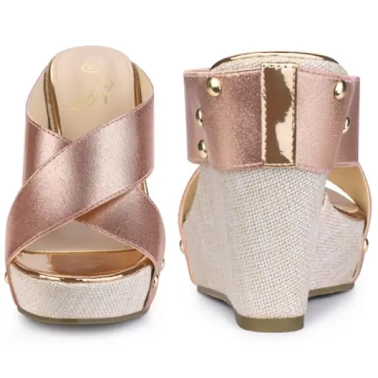 Perphy Women' Sandal Open Toe Platform Linen Slide Wedge Heel image {2}