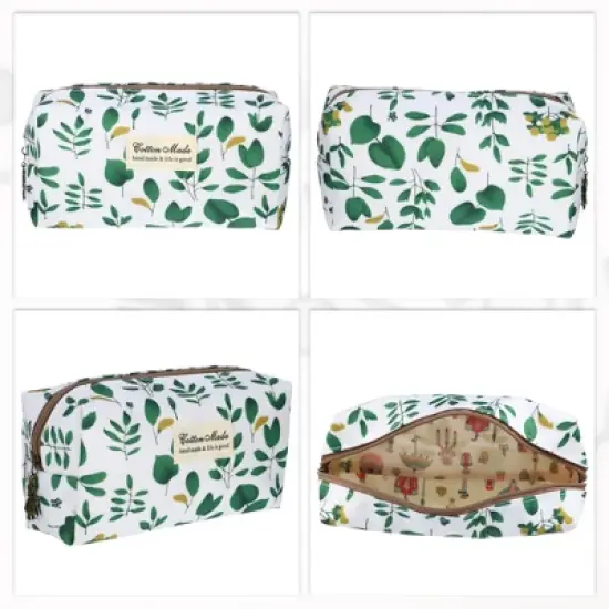 Unique Bargains Women's Printed Makeup Bag White Green 1 Pc image {5}
