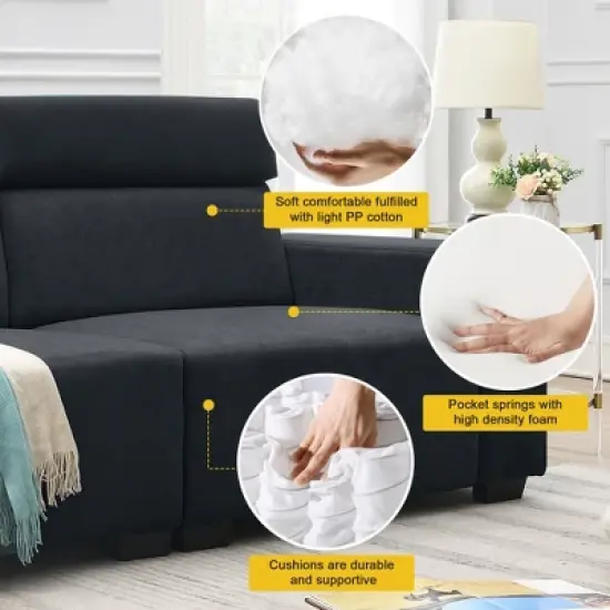 87" Velvet 2-Seater Sectional Sofa with Multi-Angle Adjustable Headrest - ModernLuxe image {10}