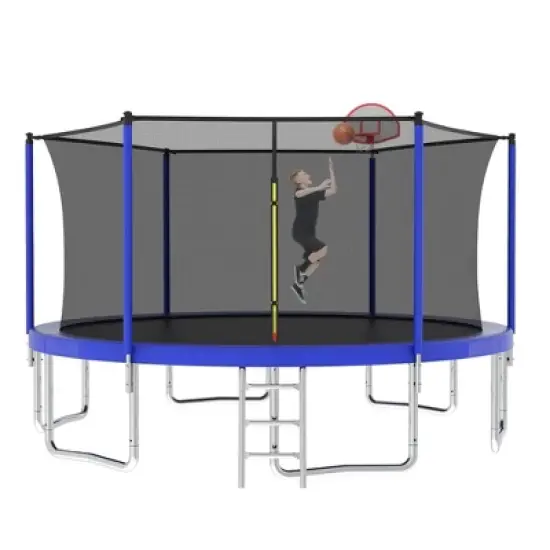 NAYSAYE Trampoline 14FT for Kids with Safety Net and Ladder for Outdoor Backyard Fun, Blue, 168.11"*168.11"*107.87" image {5}