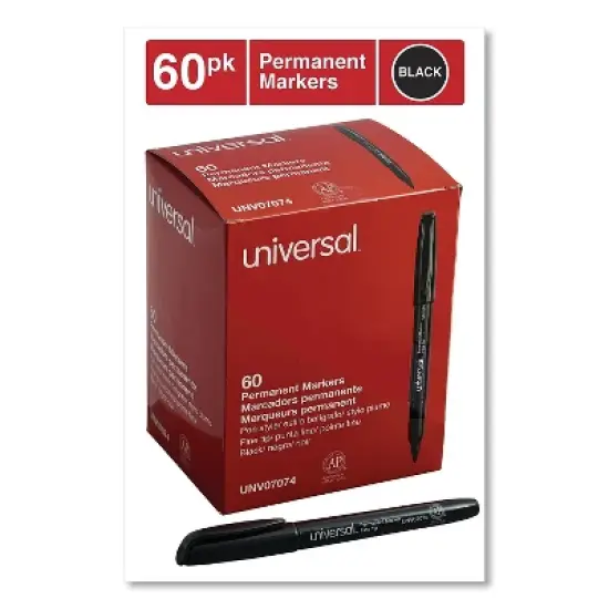 Universal Pen-Style Permanent Marker Bullet/Fine Black 60 per pack 07074 image {1}