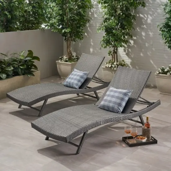 2 PCS Patio Lounge Chair Chaise Recliner Weather Resistant without Cushion-Christopher Knight Home image {4}