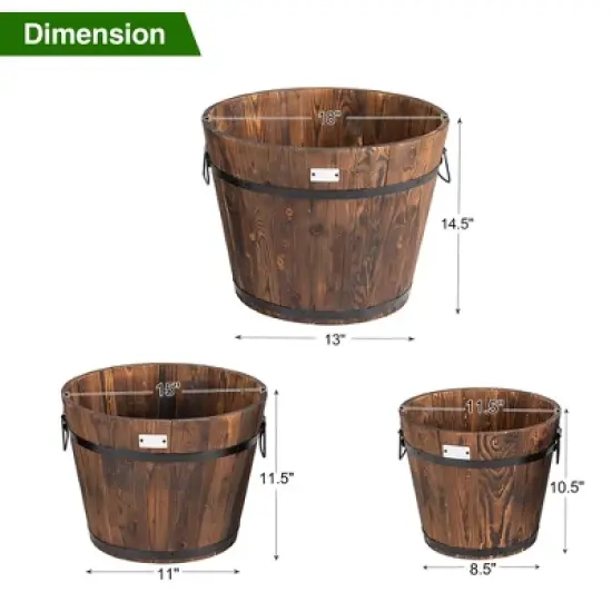 Costway 3 pcs Wooden Planter Barrel Set Decorative Flower Bed Multiple Size image {2}