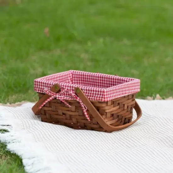 Vintiquewise Small Rectangular Basket Lined with Gingham Lining image {4}