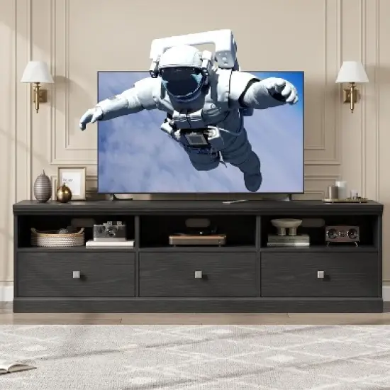70in TV Stand for TVs up to 80", Modern Entertainment Center with Storage Drawer, Shelves, TV Console Media Cabinet for Living Room, Bedroom, Black image {1}