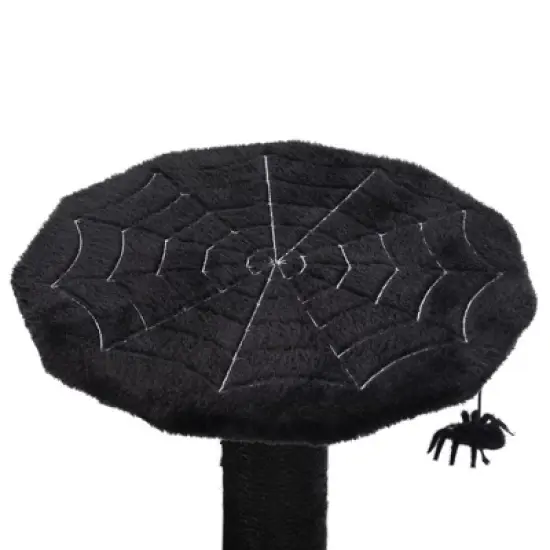 DOMETOUR Gothic Cat Tree with Coffin Bed, 64in Black Cat Tower with Condo, Platform, Sisal Scratching Posts, Perch, Ramp, Toy, Cat House for Indoor image {9}