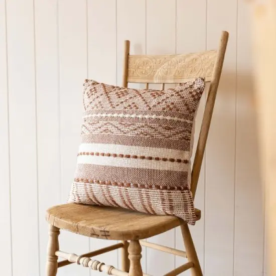 18x18" Hand Woven Rust Geo Stripe Outdoor Pillow Polyester With Polyester Fill by Foreside Home & Garden image {1}