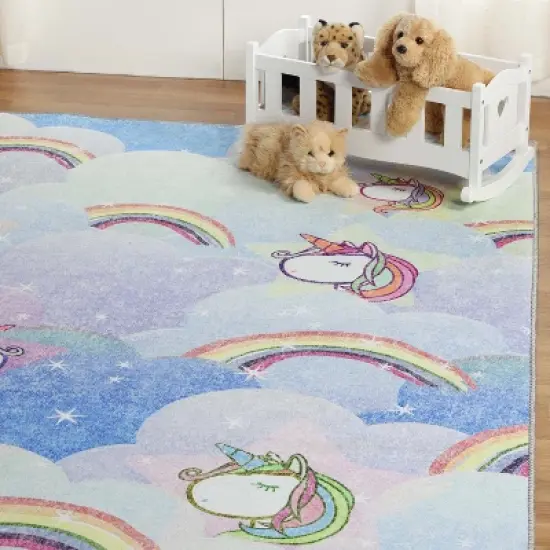 Unicorn Rainbow Colorful Kids Playroom Nursery Washable Indoor Area Rug by Blue Nile Mills image {6}