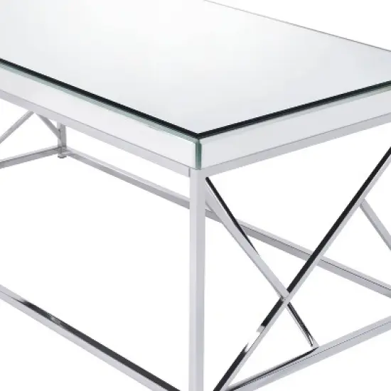 Evelyn Mirror Top Cocktail Table Chrome - Steve Silver Co.: Geometric Iron Base, Rectangle Shape image {2}