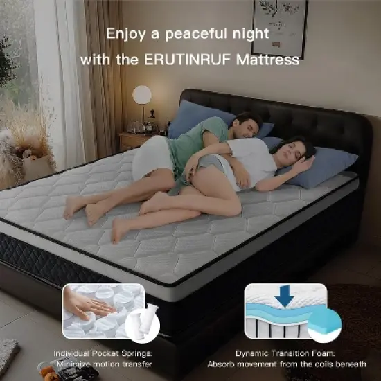 ELJGET Queen Mattress, 12" Mixed Memory Foam Mattress, Bagged Spring, Medium Firm Feel and Motion Isolation image {4}