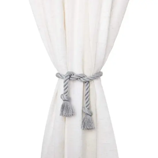 Okuna Outpost 4 Pack Gray Cotton Window Curtain Tiebacks Tie Backs, Rope Holdbacks Holder for Drapes, Home Decor, 29 in image {2}