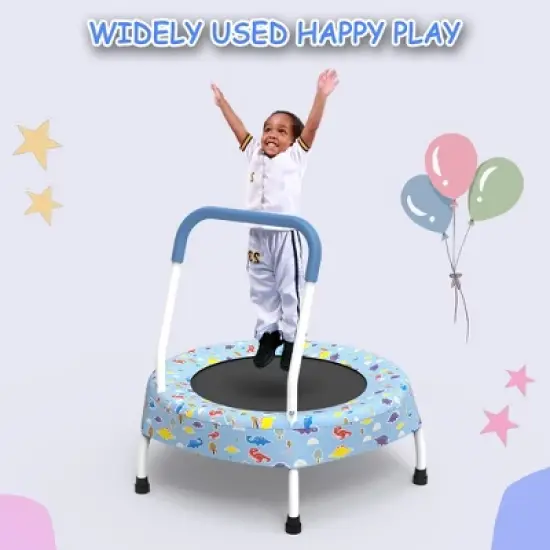 Whisen 36.2&rdquo; Mini Toddler Trampoline with 6 Legs and Foam-covered Handle for Kids, Unique Print Design image {6}