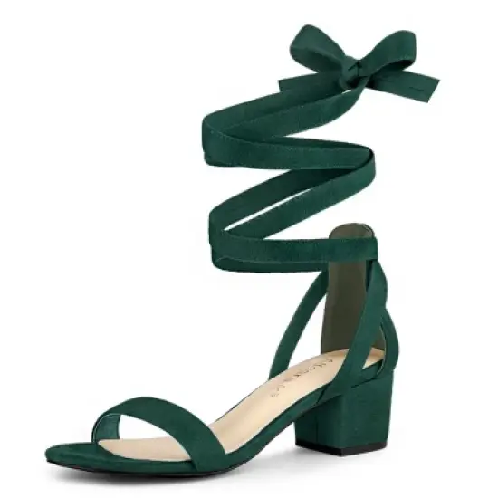Allegra K Women's Open Toe Block Heel Lace Up Sandals image {15}
