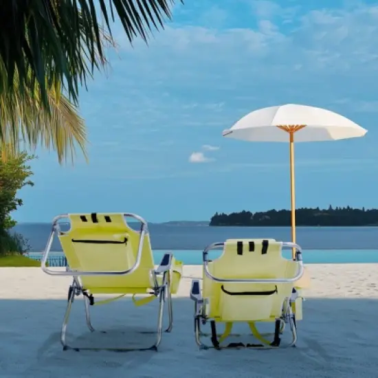 DOMETOUR Heightened Oxford Cloth Silver White Aluminum Tube Bearing 220 LBS Beach Chair Yellow image {5}