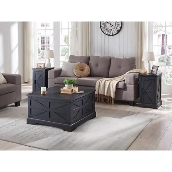 Farmhouse Nightstand with Charging Station & Barn Door & Adjustable Shelf, Rustic Sofa Side Table for Living Room, Bedroom image {6}