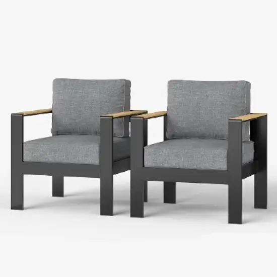 LayinSun Outdoor Patio Furniture Aluminum Armchair, All-Weather Metal Chair with 5" Thick Cushions for Porch, Balcony image {8}