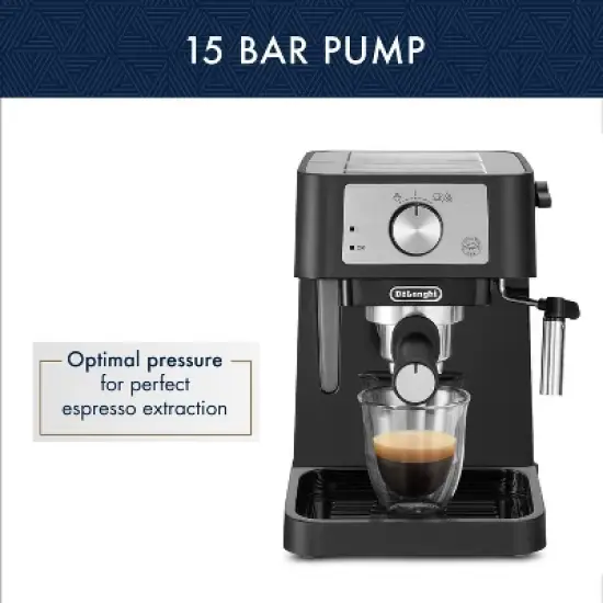 Stilosa Espresso Machine by Delonghi - EC260BK: 15-Bar Pressure, Frothing Wand, Removable Water Reservoir, Dishwasher-Safe Parts image {8}
