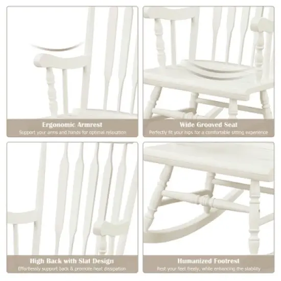 Costway Solid Wood Rocking Chair Porch Rocker Indoor Outdoor Seat Glossy Finish White\Coffee image {8}