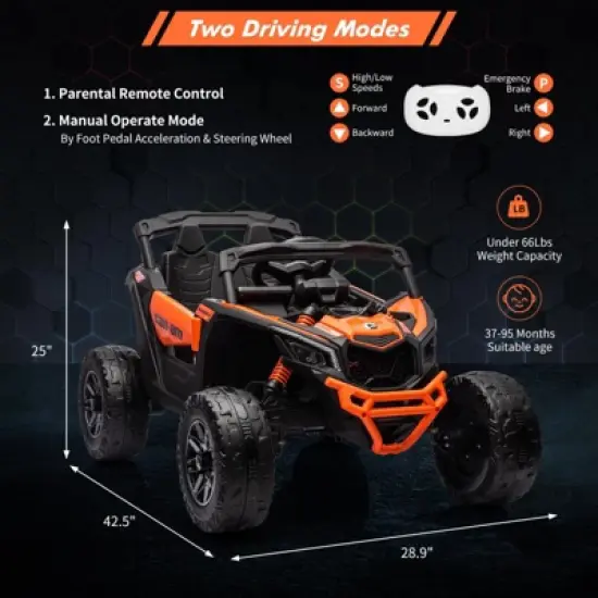 Kids Ride On Car, Licensed Can-Am 12V Ride On UTV w/Dual Motors, Remote Control & All-Terrain Tires image {2}