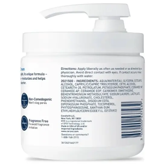 CeraVe Moisturizing Cream for Normal to Dry Skin Unscented - 16 fl oz image {6}