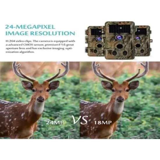 BlazeVideo 2-Pack 24MP 1296P H.264 Outdoor Waterproof Trail, Cameras with Night Vision, Motion Activated, 0.1S Trigger Time for Hunting, Home Security image {3}