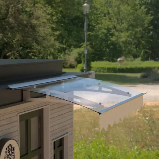 Sapphtopaz Window Awning Door Canopy Exterior 47" x 34" Awnings for Doors Polycarbonate Aluminum Alloy with Valance image {6}