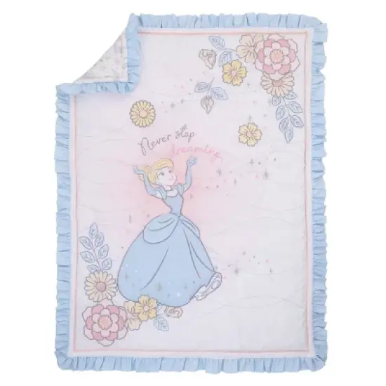 Disney Sweet Princess Light Blue, Pink, and White Cinderella 3 Piece Nursery Crib Bedding Set image {1}
