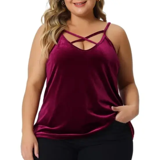 Agnes Orinda Women's Plus Size Criss Cross Spaghetti Strap Fashion Velvet V Neck Camisole image {5}