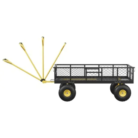 900lbs Steel Garden Dump Cart Utility Wagon, Heavy Duty Yard Dump Wagon Cart with Removable Sides, Pullable Handle, 10in All Terrain Wheels image {3}