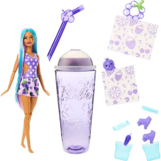 Barbie Pop Reveal Fruit Series Grape Fizz Doll, 8 Surprises Include Pet, Slime, Scent & Color Change image {1}