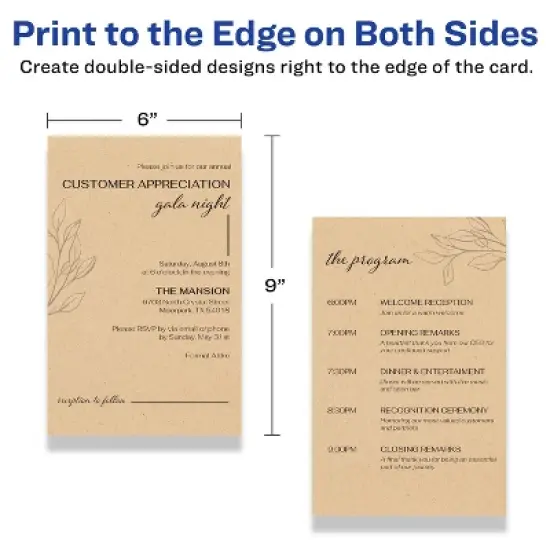 Avery Printable Rectangle Postcards with Sure Feed Technology, 6" x 9", Kraft Brown Cardstock, Print-to-the-Edge, Laser/Inkjet Cards, 10 Total image {5}
