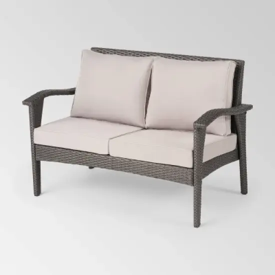 5pc Wicker Chat Set with Fire Table - Gray/Light Gray/Dark Gray - Christopher Knight Home image {2}