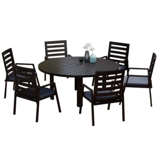 LeisureMod Chelsea 7-Piece Patio Dining Set, 60" Round Aluminum Dining Table and 6 Dining Armchair image {18}