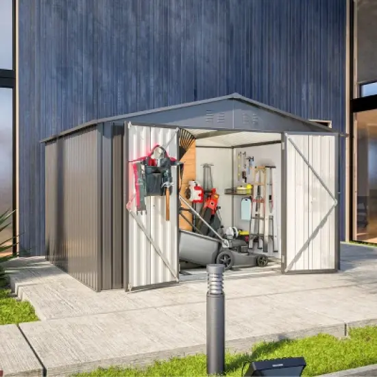 Outdoor Garden Aluminium Frame Tools Storage Shed,Backyard Pet Room,Metal Garbage Room with Lockable Door and Floor Frame-Coolbibila image {1}