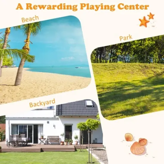 Costway Kids Large Wooden Sandbox w/Cover 2 Convertible Bench Seats for Outdoor Play image {7}