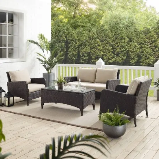 Kiawah 4 Piece Outdoor Wicker Conversation Set- Sand - Crosley image {4}
