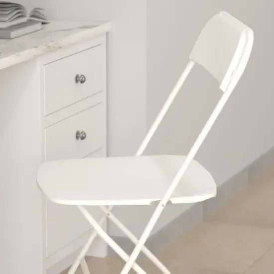 Emma and Oliver 4 Pack of All-Weather, Extra Wide Contoured Plastic Folding Chairs with Metal Frame and 650 lb. Static Weight Capacity image {2}